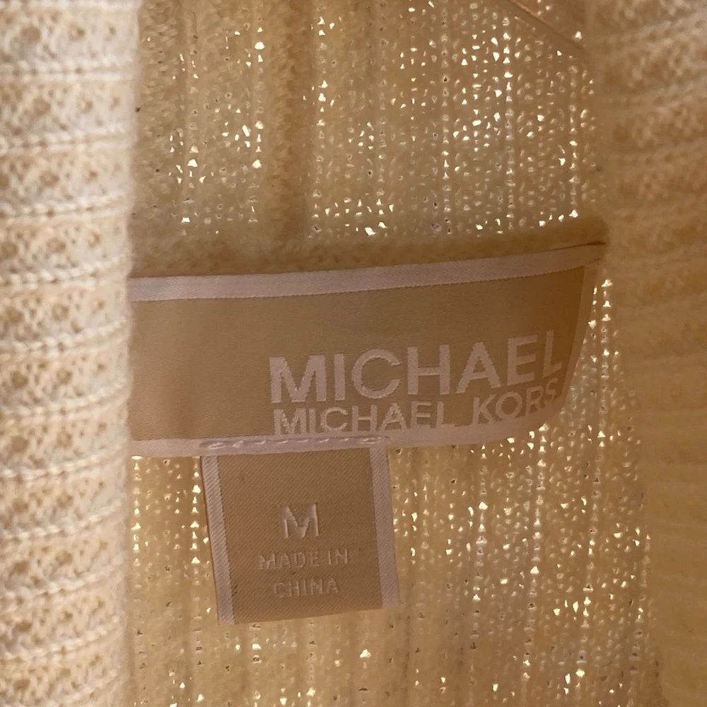 NWOT Michael Kors Cream Knit Waffle Fringe Sweater Excellent Condition!